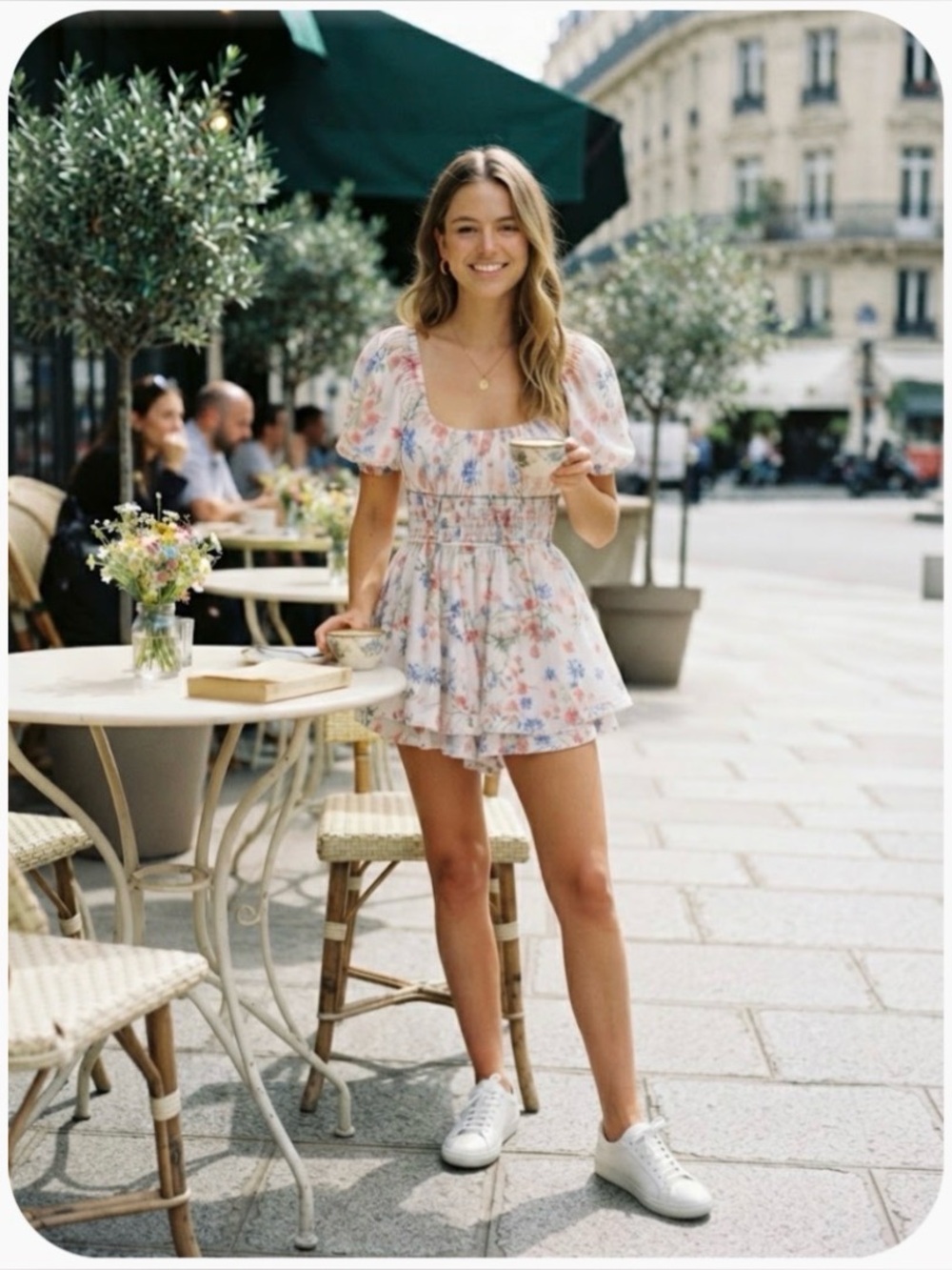 Altar'd State Pink Floral Smocked Puff-Sleeve Mini Dress